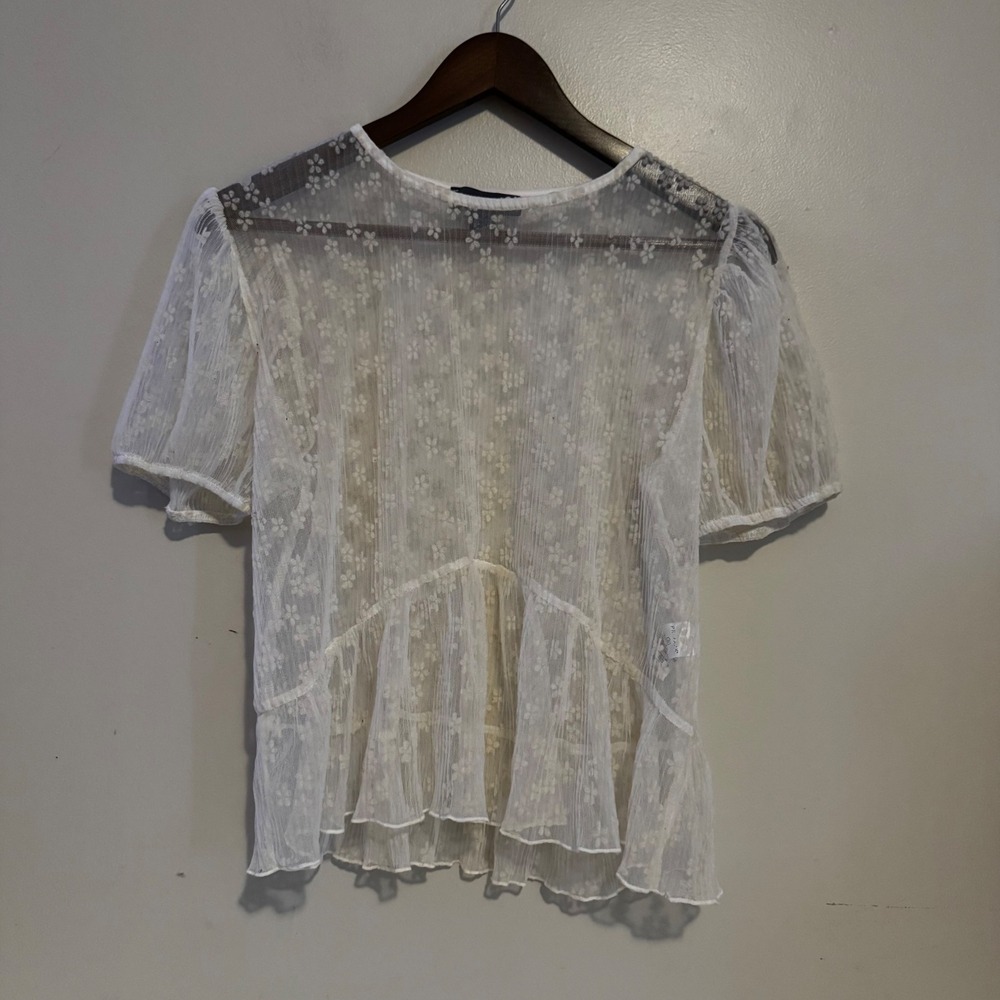 Primark Women's Sz S White Sheer Floral Lace Peplum Top Coquette Girl Fairy